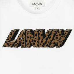 Lanvin-Girls White Leopard T-Shirt | Childrensalon Outlet