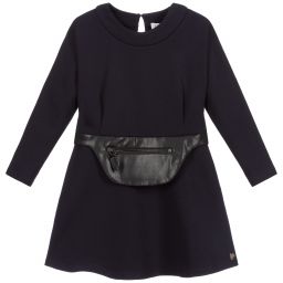 Lanvin-Navy Blue Jersey Belt Dress | Childrensalon Outlet