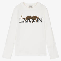 Lanvin-Teen Boys Ivory Cotton Cat Top | Childrensalon Outlet