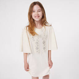 Lanvin-Teen Girls Ivory Organic Cotton Bow Dress | Childrensalon Outlet
