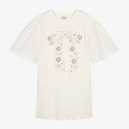 Lanvin-Teen Girls Ivory Organic Cotton Bow Dress | Childrensalon Outlet
