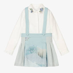 Lapin House-Aqua Blue Pinafore Skirt Set | Childrensalon Outlet