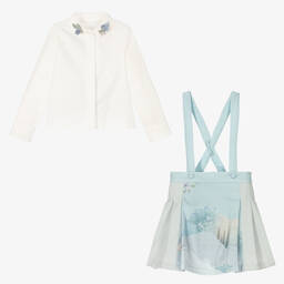 Lapin House-Aqua Blue Pinafore Skirt Set | Childrensalon Outlet
