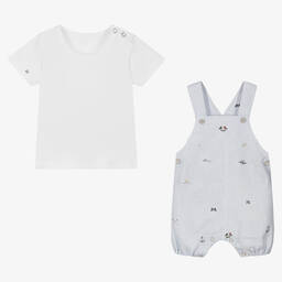 Lapin House-طقم دانغريز قطن وكتان مقلم لون أبيض أزرق للمواليد | Childrensalon Outlet