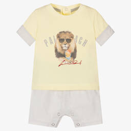 لابين هاوس-طقم شورت مزيج قطن لون أصفر ورمادي للمواليد | Childrensalon Outlet