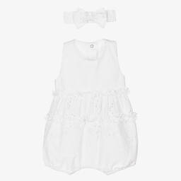 Lapin House-Baby Girls White Broderie Anglaise Shortie Set | Childrensalon Outlet