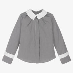 لابين هاوس-بلوز قطن بوبلين لون أسود وأبيض للبنات | Childrensalon Outlet