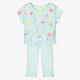 Lapin House-طقم ليغنغز قطن لون أزرق أكوا للبنات | Childrensalon Outlet