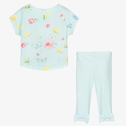 Lapin House-طقم ليغنغز قطن لون أزرق أكوا للبنات | Childrensalon Outlet