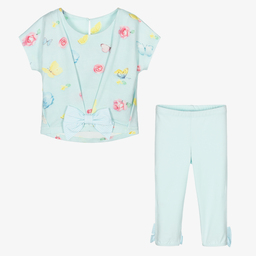 Lapin House-طقم ليغنغز قطن لون أزرق أكوا للبنات | Childrensalon Outlet