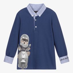 Lapin House-توب بولو قطن بوبلين لون أزرق للأولاد | Childrensalon Outlet