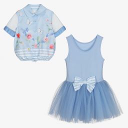 Lapin House-Blue Cotton & Tulle Dress Set | Childrensalon Outlet