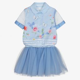 Lapin House-Blue Cotton & Tulle Dress Set | Childrensalon Outlet