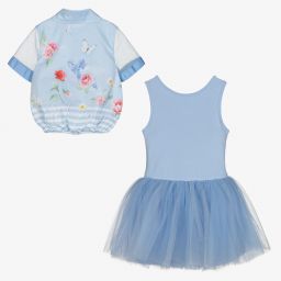 Lapin House-Blue Cotton & Tulle Dress Set | Childrensalon Outlet