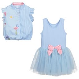 لابين هاوس-فستان و بلوز قطن جيرسي و تول لون أزرق | Childrensalon Outlet