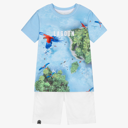 Lapin House-Blue & White Cotton Shorts Set | Childrensalon Outlet