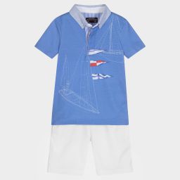 Lapin House-Blue & White Cotton Shorts Set | Childrensalon Outlet
