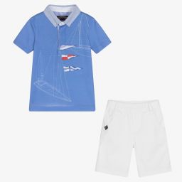 Lapin House-Blue & White Cotton Shorts Set | Childrensalon Outlet