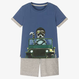 Lapin House-Синяя футболка с енотом и шорты из хлопка | Childrensalon Outlet