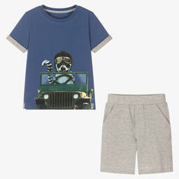 Lapin House-Синяя футболка с енотом и шорты из хлопка | Childrensalon Outlet