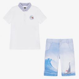 Lapin House-Белый топ и голубые шорты из хлопка для мальчиков | Childrensalon Outlet
