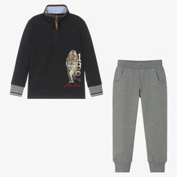 Lapin House-Boys Blue & Grey Cotton Joggers Set | Childrensalon Outlet