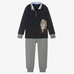 Lapin House-Boys Blue & Grey Cotton Joggers Set | Childrensalon Outlet