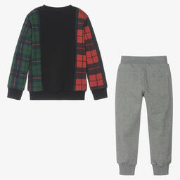 Lapin House-Boys Blue & Grey Cotton Tartan Tracksuit | Childrensalon Outlet