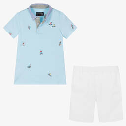 Lapin House-Boys Blue & White Cotton Shorts Set | Childrensalon Outlet