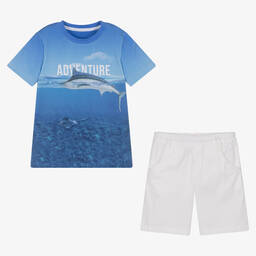 Lapin House-Boys Blue & White Cotton Shorts Set | Childrensalon Outlet