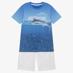 Lapin House-Boys Blue & White Cotton Shorts Set | Childrensalon Outlet