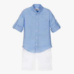 Lapin House-Boys Blue & White Linen Shorts Set | Childrensalon Outlet