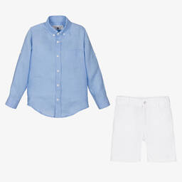 Lapin House-Boys Blue & White Linen Shorts Set | Childrensalon Outlet