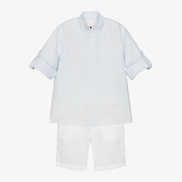 لابين هاوس-طقم شورت كتان لون أبيض وأزرق للأولاد | Childrensalon Outlet