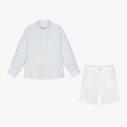 لابين هاوس-طقم شورت كتان لون أبيض وأزرق للأولاد | Childrensalon Outlet