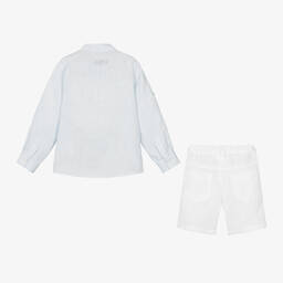 لابين هاوس-طقم شورت كتان لون أبيض وأزرق للأولاد | Childrensalon Outlet