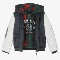 Lapin House-Boys Blue & White Varsity Puffer Jacket | Childrensalon Outlet