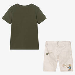 Lapin House-Boys Green & Beige Cotton Shorts Set | Childrensalon Outlet