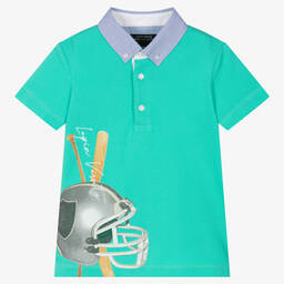 Lapin House-Boys Green Cotton Piqué Polo Shirt  | Childrensalon Outlet