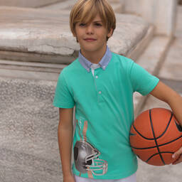 Lapin House-Boys Green Cotton Piqué Polo Shirt  | Childrensalon Outlet