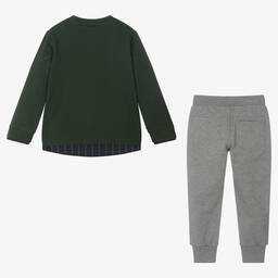 Lapin House-Boys Green & Grey Bear Joggers Set | Childrensalon Outlet