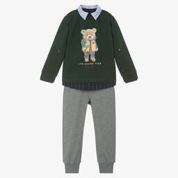 Lapin House-Boys Green & Grey Bear Joggers Set | Childrensalon Outlet