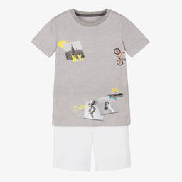 Lapin House-Boys Grey & White Cotton Shorts Set | Childrensalon Outlet