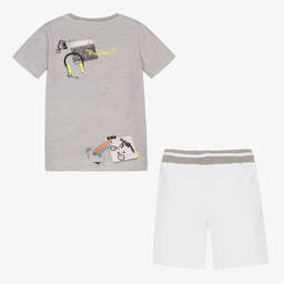 Lapin House-Boys Grey & White Cotton Shorts Set | Childrensalon Outlet