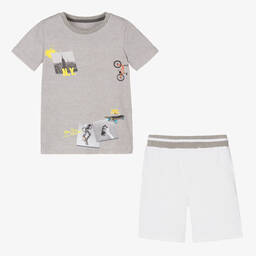 Lapin House-Boys Grey & White Cotton Shorts Set | Childrensalon Outlet