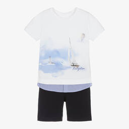 Lapin House-Boys Navy Blue Cotton Shorts Set | Childrensalon Outlet