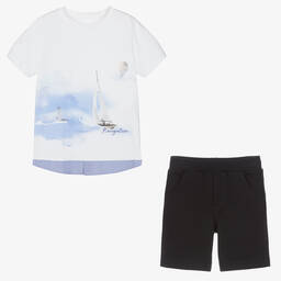 Lapin House-Boys Navy Blue Cotton Shorts Set | Childrensalon Outlet
