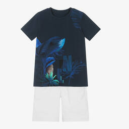 Lapin House-Boys Navy Blue & White Cotton Shorts Set | Childrensalon Outlet