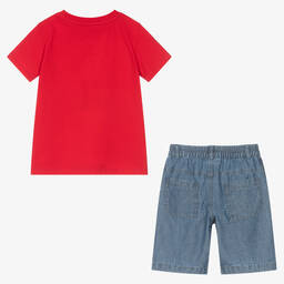 Lapin House-Boys Red & Blue Chambray Shorts Set | Childrensalon Outlet
