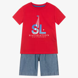 Lapin House-Boys Red & Blue Chambray Shorts Set | Childrensalon Outlet